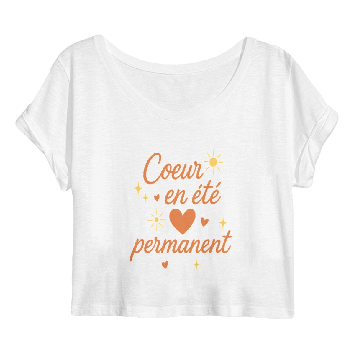 Crop Top Femme – “Cœur en été permanent” – Coton bio léger