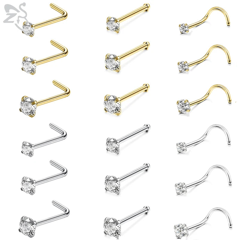 Lot de Piercings de Nez ZS en Acier Inoxydable: Bijoux Uniques pour un Look Élégant et Sophistiqué