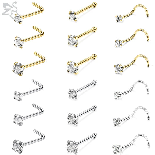 Lot de Piercings de Nez ZS en Acier Inoxydable: Bijoux Uniques pour un Look Élégant et Sophistiqué