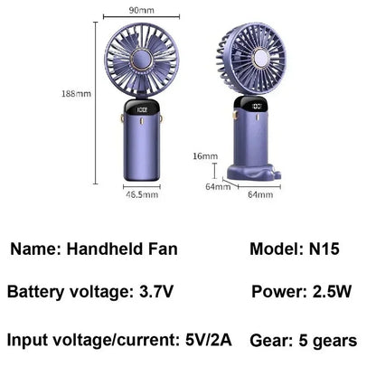 Ventilateur Portable DUTRIEUX 3000mAh : Mini, Rechargeable, 5 Vitesses, Support Téléphone, Pliable, Haute Qualité