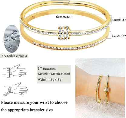 Bracelet Élégant en Or Titane et Acier Inoxydable avec Zircon: Alliant Mode, Durabilité et Élégance