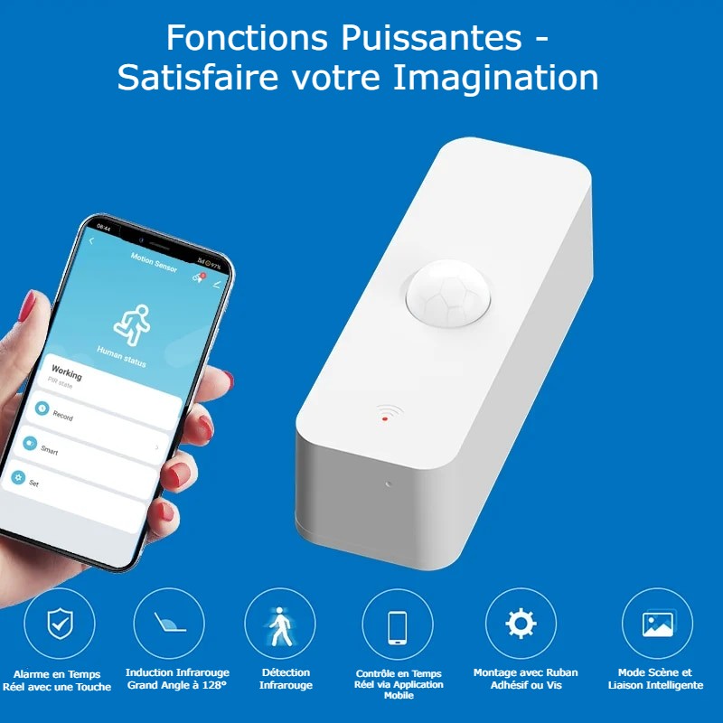 Capteur de Mouvement PIR WiFi - Sécurité à Domicile - Compatible Alexa et Google Home