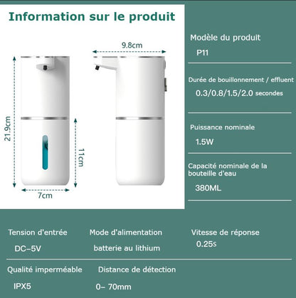 Distributeur Automatique de Savon Moussant 380ML avec Recharge USB